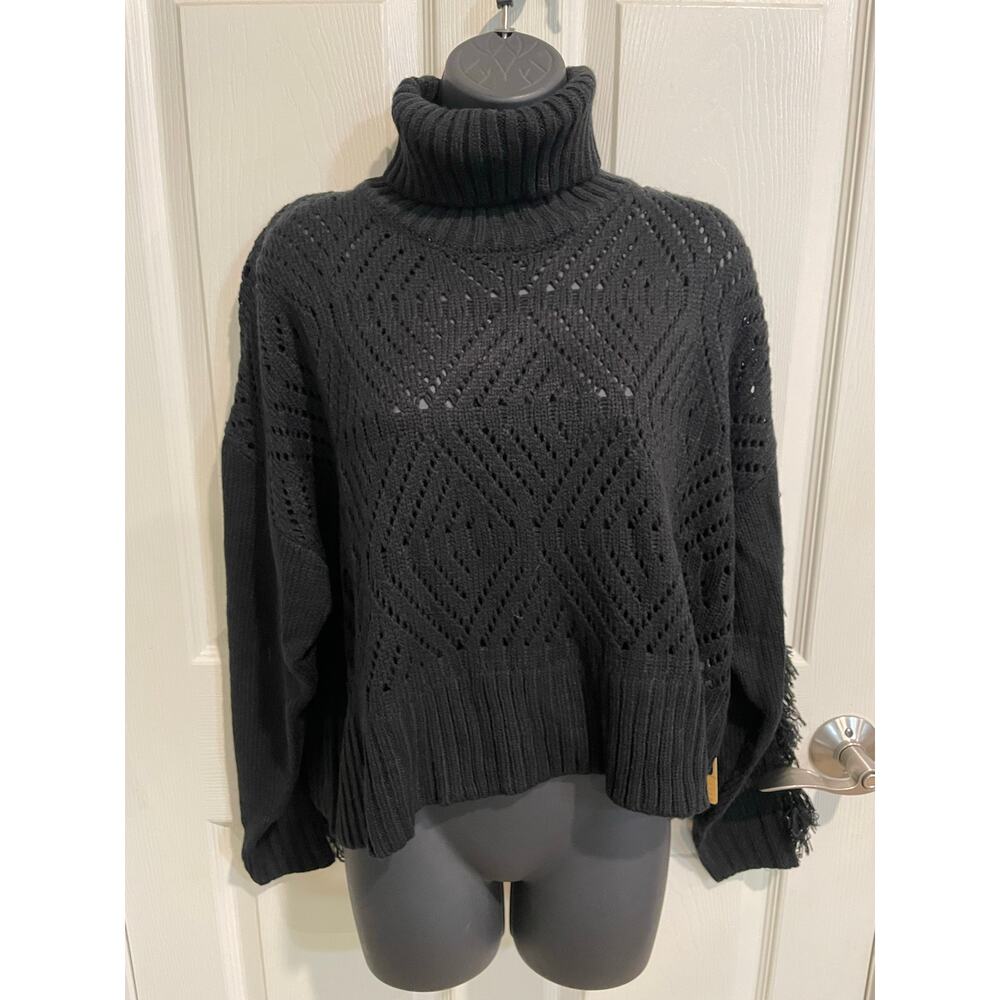 NWT Wrangler Retro turtleneck black sweater embellished sleeve S